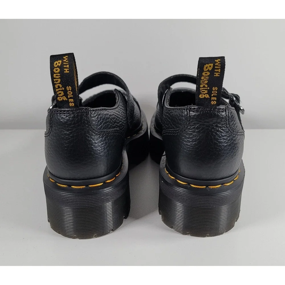 Dr. Martens Addina Flower Buckle Platform Mary Janes Black Milled Nappa Size 8
